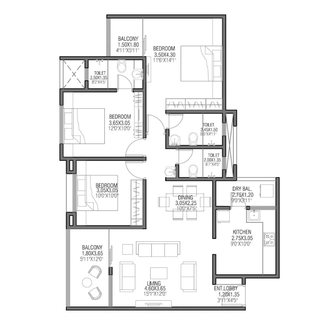 Silver Meteor Tathawade 2.5BHK Floorplan