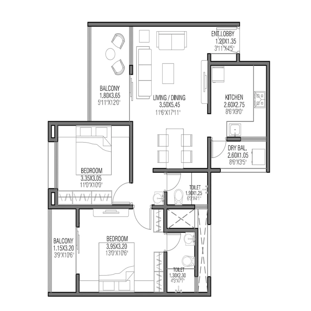 Silver Meteor Tathawade 2BHK Floorplan