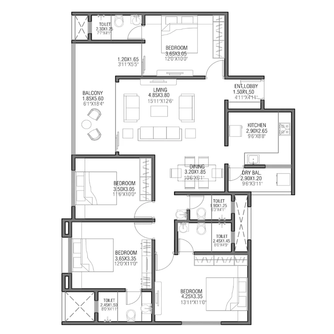 Silver Meteor Tathawade 4BHK Floorplan